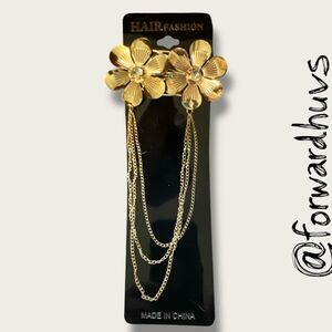 Bundle Sale 3 for $15 | Floral Hair Clips with Chains – Glass Stone Centers